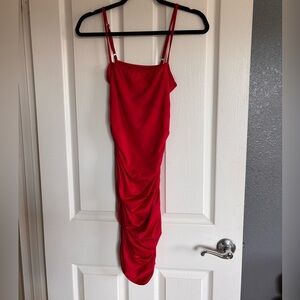 Chic Scarlet Mini Ruched Dress